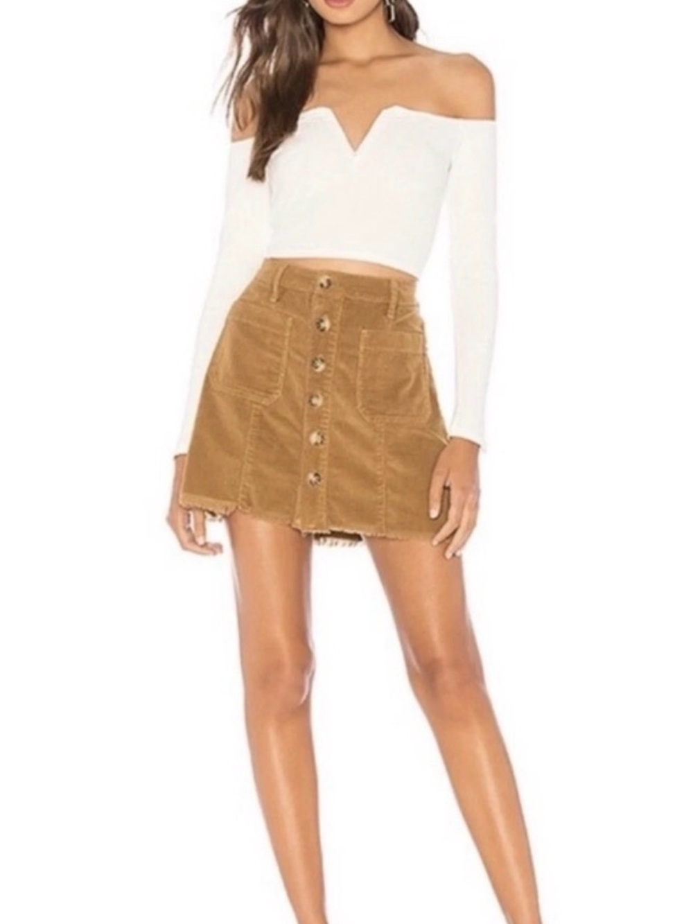 Show me your mumu xs Brown Button-Front Corduroy Mini Skirt